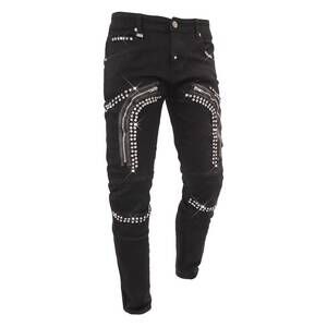 NEW BAROCCO men's denim rhinestone pants in black
